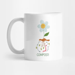 Flower in pile of ground, Composting process illustration Mug